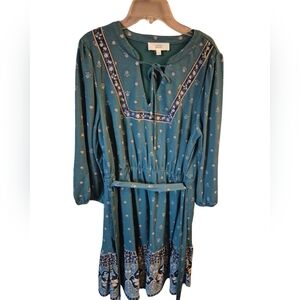 Lucky Brand Teal Border Print Jersey Dress Size L